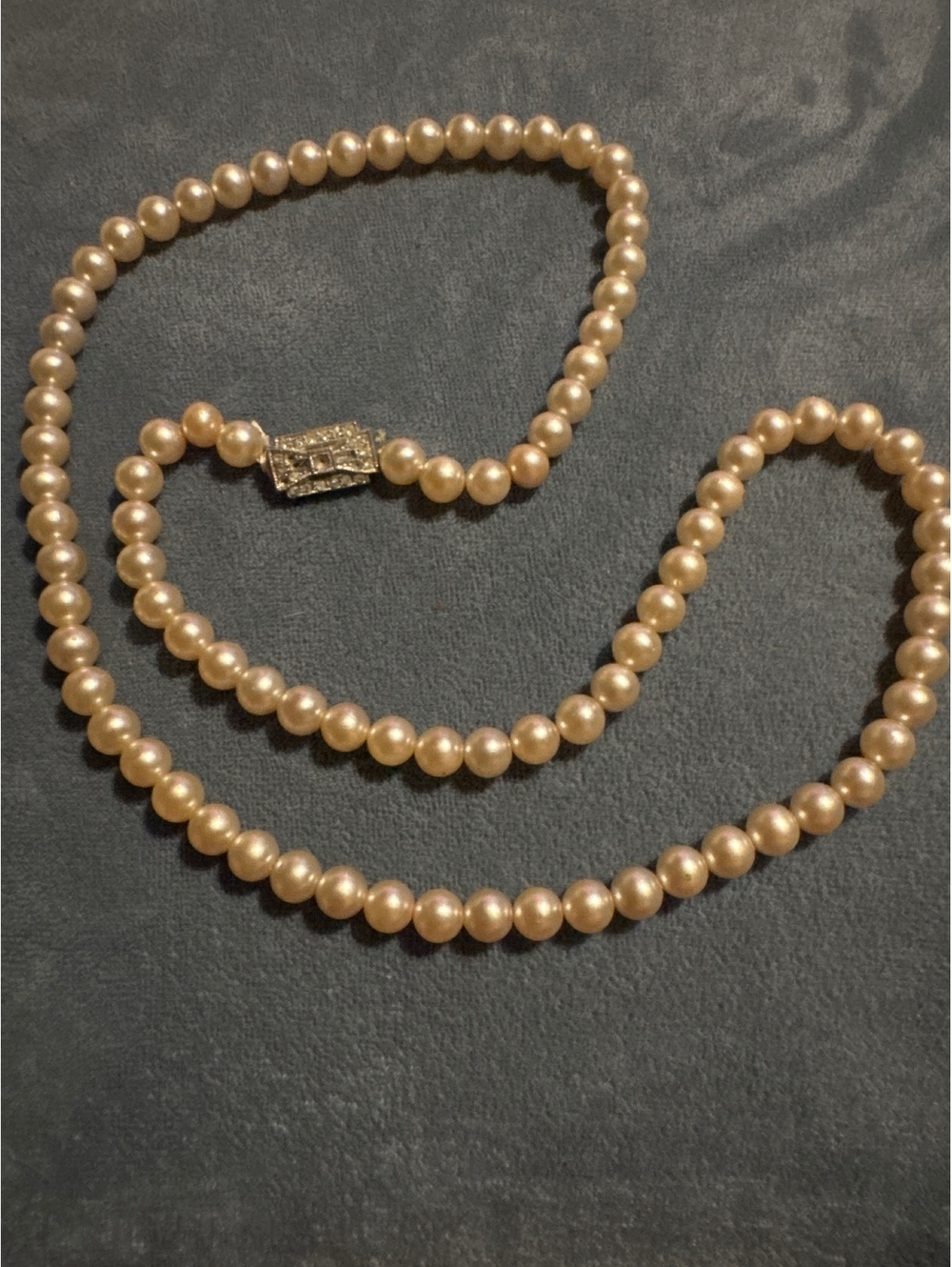 Vintage Hand-Knotted Faux Pearl Necklace with Art Deco Filigree Clasp